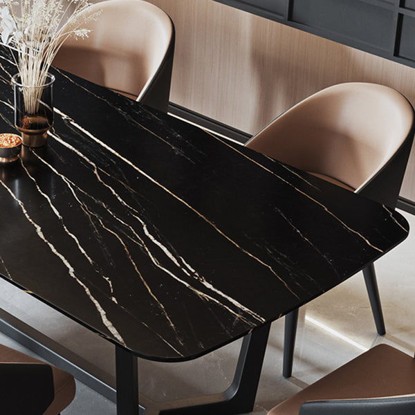 Industrial Sintered Stone Table for Restaurant Rectangle Black Table with Trestle Base Clearhalo 'Dining Tables & Seating' 'Dining Tables' 'dining_table' 'furn' 'furn_dining_table' 'Furniture' 'Kitchen & Dining Furniture' 5632385