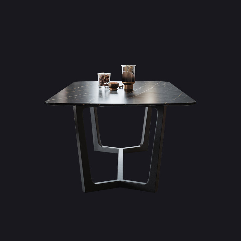 Industrial Sintered Stone Table for Restaurant Rectangle Black Table with Trestle Base Clearhalo 'Dining Tables & Seating' 'Dining Tables' 'dining_table' 'furn' 'furn_dining_table' 'Furniture' 'Kitchen & Dining Furniture' 5632389