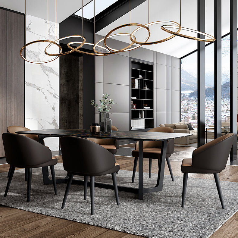 Industrial Sintered Stone Table for Restaurant Rectangle Black Table with Trestle Base Clearhalo 'Dining Tables & Seating' 'Dining Tables' 'dining_table' 'furn' 'furn_dining_table' 'Furniture' 'Kitchen & Dining Furniture' 5632392