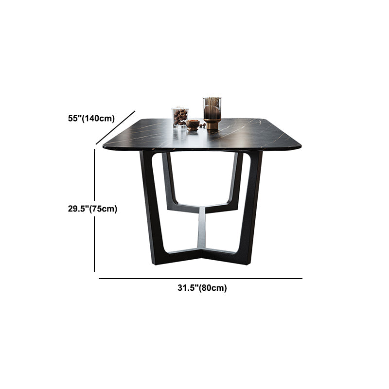 Industrial Sintered Stone Table for Restaurant Rectangle Black Table with Trestle Base Clearhalo 'Dining Tables & Seating' 'Dining Tables' 'dining_table' 'furn' 'furn_dining_table' 'Furniture' 'Kitchen & Dining Furniture' 5632395