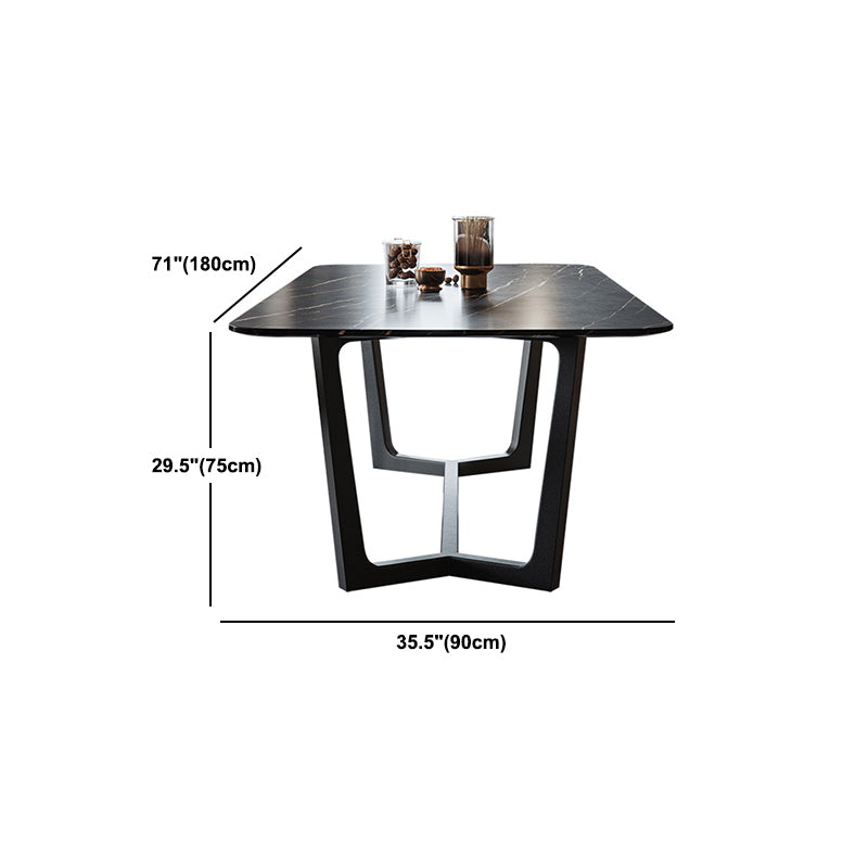 Industrial Sintered Stone Table for Restaurant Rectangle Black Table with Trestle Base Clearhalo 'Dining Tables & Seating' 'Dining Tables' 'dining_table' 'furn' 'furn_dining_table' 'Furniture' 'Kitchen & Dining Furniture' 5632397