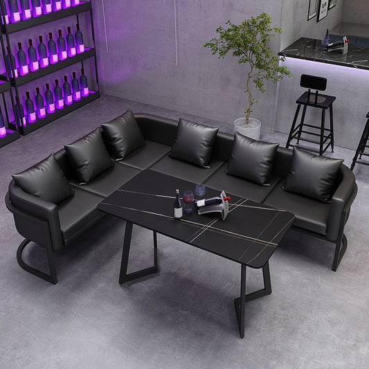 Black Sintered Stone Dining Table Industrial Metal Base Dining Table