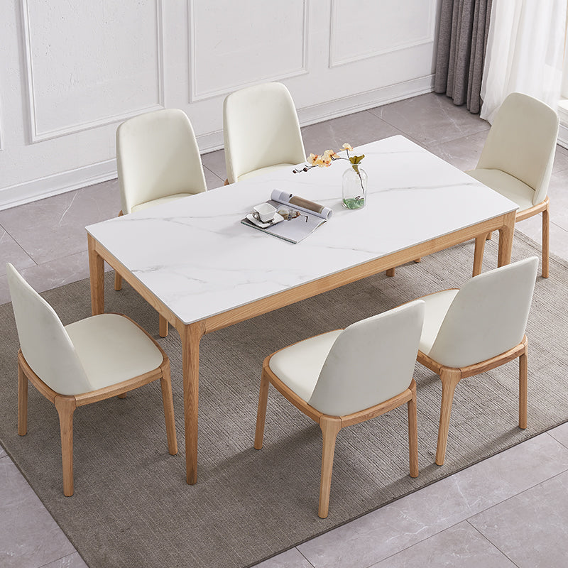 Rectangle Retro Modern Dining Table White Sintered Stone Top 4 Legs Fixed Table 55.1"L x 31.5"W x 29.5"H Without Chairs Clearhalo 'Dining Tables & Seating' 'Dining Tables' 'dining_table' 'furn' 'furn_dining_table' 'Furniture' 'Kitchen & Dining Furniture' 5632439