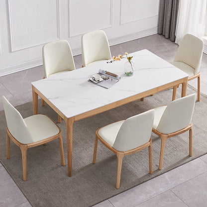 Rectangle Retro Modern Dining Table White Sintered Stone Top 4 Legs Fixed Table 55.1"L x 31.5"W x 29.5"H Without Chairs Clearhalo 'Dining Tables & Seating' 'Dining Tables' 'dining_table' 'furn' 'furn_dining_table' 'Furniture' 'Kitchen & Dining Furniture' 5632439