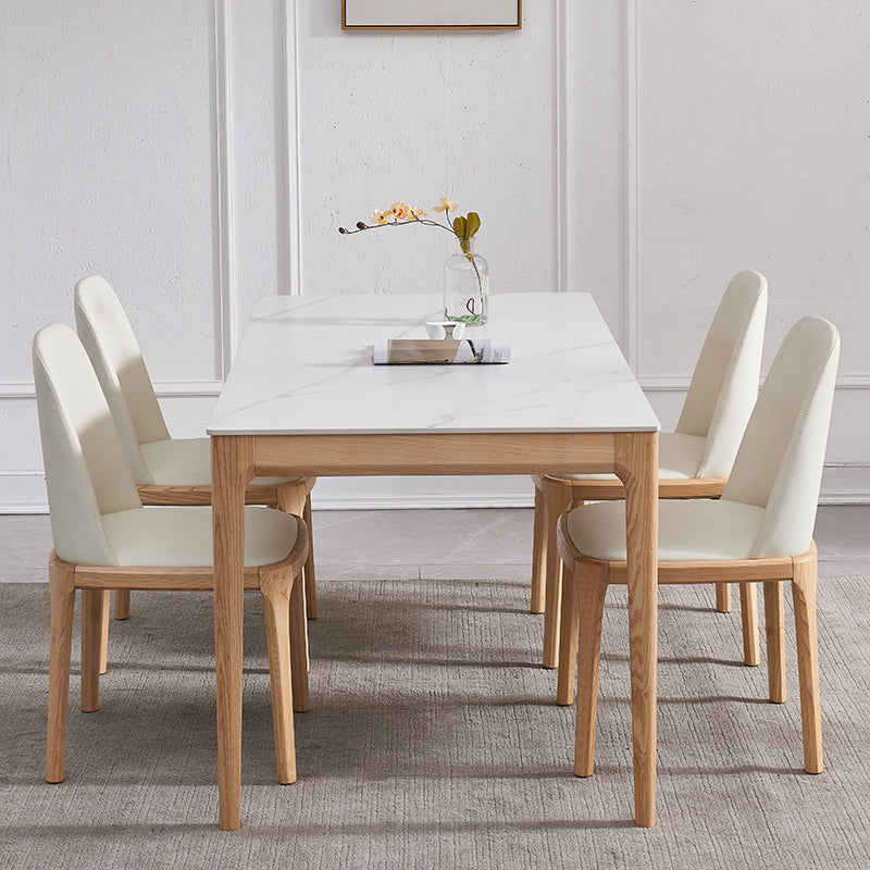 Rectangle Retro Modern Dining Table White Sintered Stone Top 4 Legs Fixed Table Clearhalo 'Dining Tables & Seating' 'Dining Tables' 'dining_table' 'furn' 'furn_dining_table' 'Furniture' 'Kitchen & Dining Furniture' 5632440