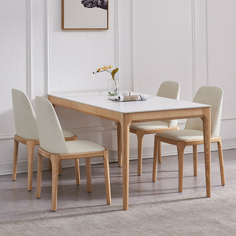 Rectangle Retro Modern Dining Table White Sintered Stone Top 4 Legs Fixed Table 63"L x 31.5"W x 29.5"H Without Chairs Clearhalo 'Dining Tables & Seating' 'Dining Tables' 'dining_table' 'furn' 'furn_dining_table' 'Furniture' 'Kitchen & Dining Furniture' 5632442