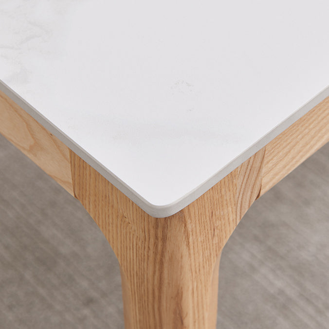 Rectangle Retro Modern Dining Table White Sintered Stone Top 4 Legs Fixed Table Clearhalo 'Dining Tables & Seating' 'Dining Tables' 'dining_table' 'furn' 'furn_dining_table' 'Furniture' 'Kitchen & Dining Furniture' 5632445