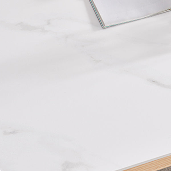 Rectangle Retro Modern Dining Table White Sintered Stone Top 4 Legs Fixed Table Clearhalo 'Dining Tables & Seating' 'Dining Tables' 'dining_table' 'furn' 'furn_dining_table' 'Furniture' 'Kitchen & Dining Furniture' 5632447