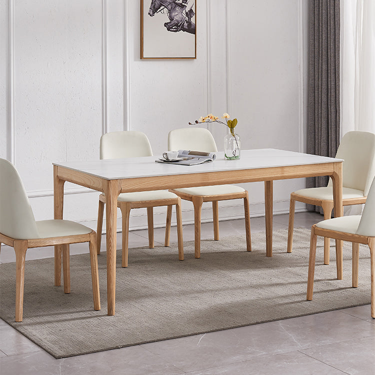 Rectangle Retro Modern Dining Table White Sintered Stone Top 4 Legs Fixed Table Clearhalo 'Dining Tables & Seating' 'Dining Tables' 'dining_table' 'furn' 'furn_dining_table' 'Furniture' 'Kitchen & Dining Furniture' 5632448