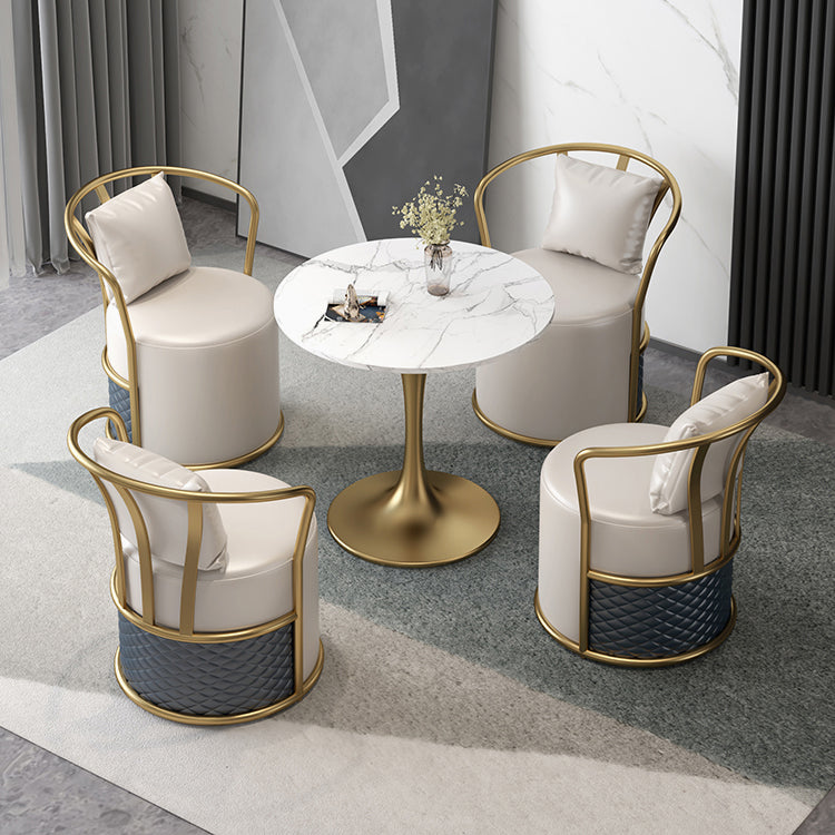 Round Sintered Stone Dining Table Traditional Luxury Tulip Table with Gold Frame 23.6"L x 23.6"W x 29.5"H Without Chairs Clearhalo 'Dining Tables & Seating' 'Dining Tables' 'dining_table' 'furn' 'furn_dining_table' 'Furniture' 'Kitchen & Dining Furniture' 5632467