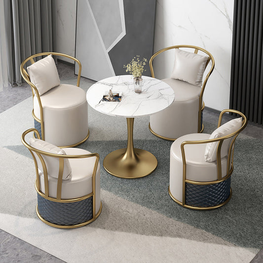 Round Sintered Stone Dining Table Traditional Luxury Tulip Table with Gold Frame 23.6"L x 23.6"W x 29.5"H Without Chairs