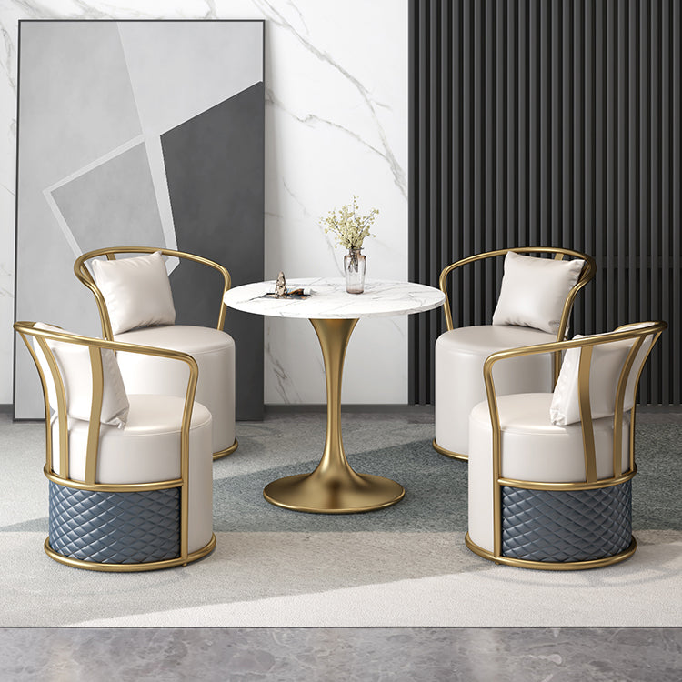 Round Sintered Stone Dining Table Traditional Luxury Tulip Table with Gold Frame Clearhalo 'Dining Tables & Seating' 'Dining Tables' 'dining_table' 'furn' 'furn_dining_table' 'Furniture' 'Kitchen & Dining Furniture' 5632471