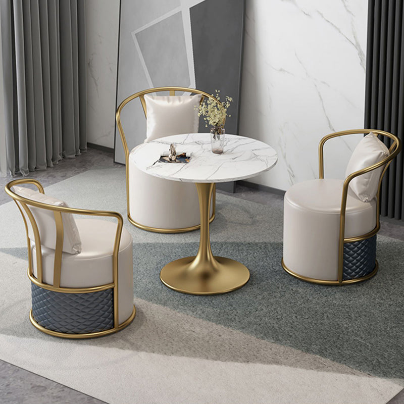 Round Sintered Stone Dining Table Traditional Luxury Tulip Table with Gold Frame Clearhalo 'Dining Tables & Seating' 'Dining Tables' 'dining_table' 'furn' 'furn_dining_table' 'Furniture' 'Kitchen & Dining Furniture' 5632475