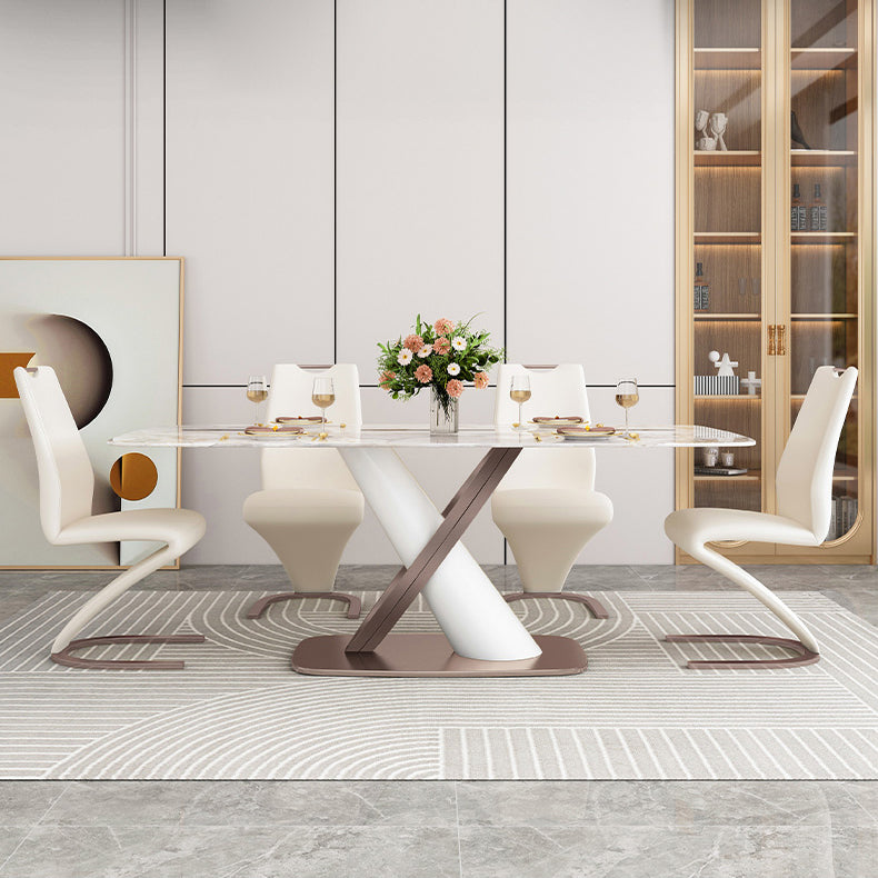 Table rectangle de table en pierre fritrée de luxe avec base de piédestal