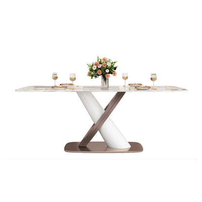 Luxury Sintered Stone Top Table Rectangle Table with Pedestal Base 51.2"L x 31.5"W x 29.5"H Without Chairs