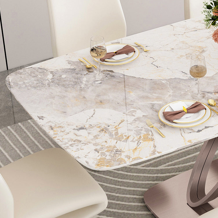 Table rectangle de table en pierre fritrée de luxe avec base de piédestal