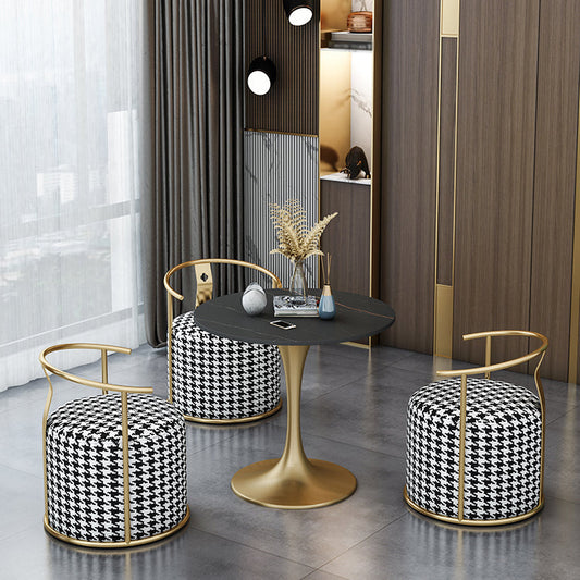 Round Tulip Base Luxury Table Black Fixed Table with Sintered Stone 23.6"L x 23.6"W x 29.5"H Without Chairs