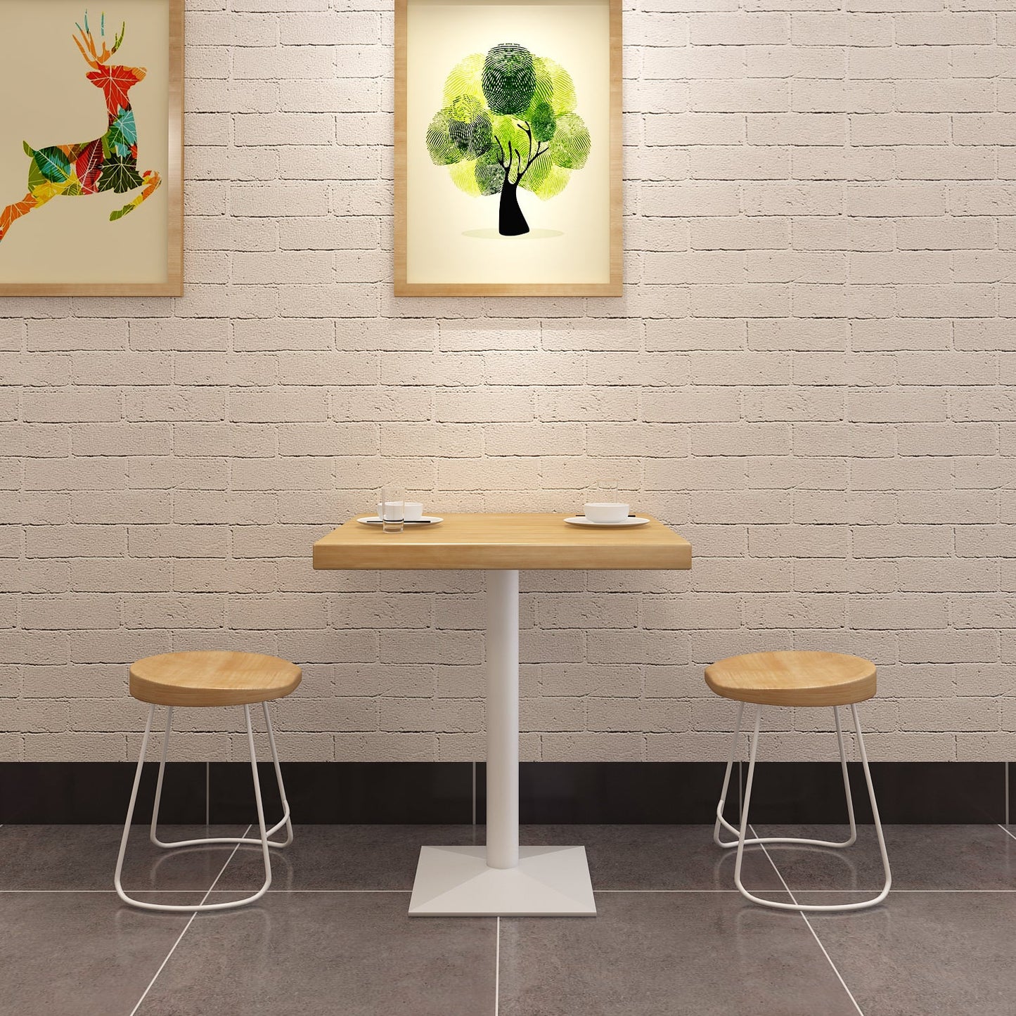 金属工業用四角いダイニングテーブルパインウッドトップテーブル付き台座