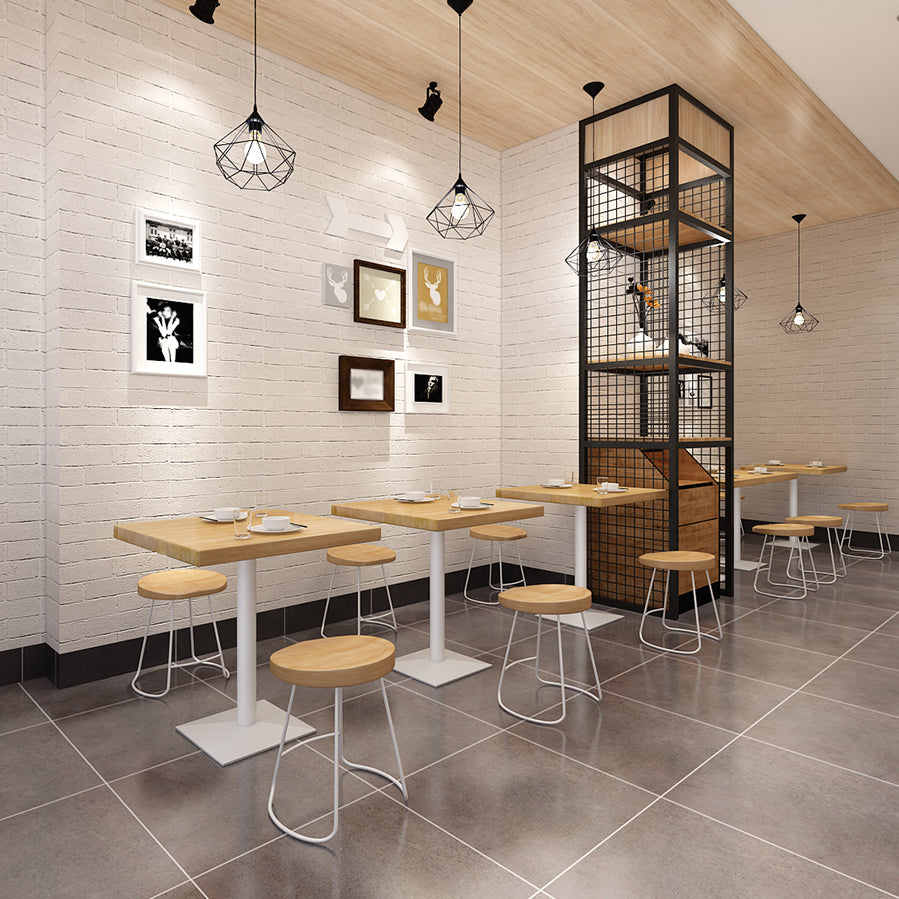 金属工業用四角いダイニングテーブルパインウッドトップテーブル付き台座