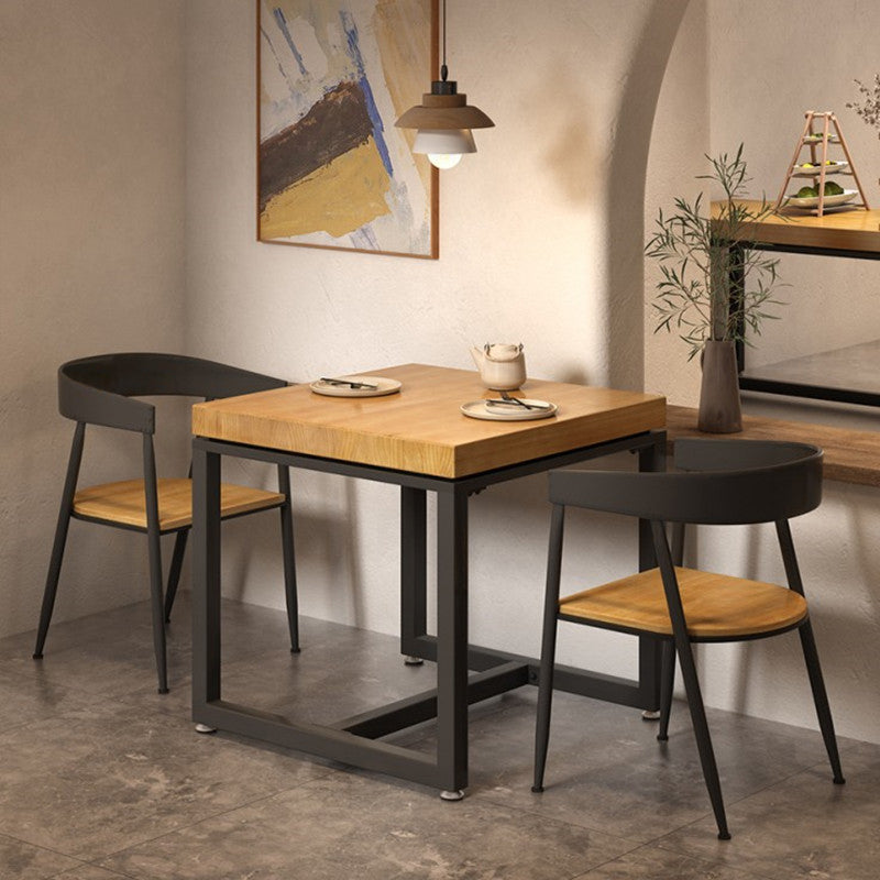 Metal Industrial Square Dining Table Pine Solid Wood Top Table with Trestle Base 31.5"L x 31.5"W x 29.5"H Without Chairs Clearhalo 'Dining Tables & Seating' 'Dining Tables' 'dining_table' 'furn' 'furn_dining_table' 'Furniture' 'Kitchen & Dining Furniture' 5632587