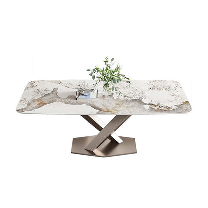 焼結された石のダイニングテーブル伝統的な豪華な長方形のテーブルと台座ベース