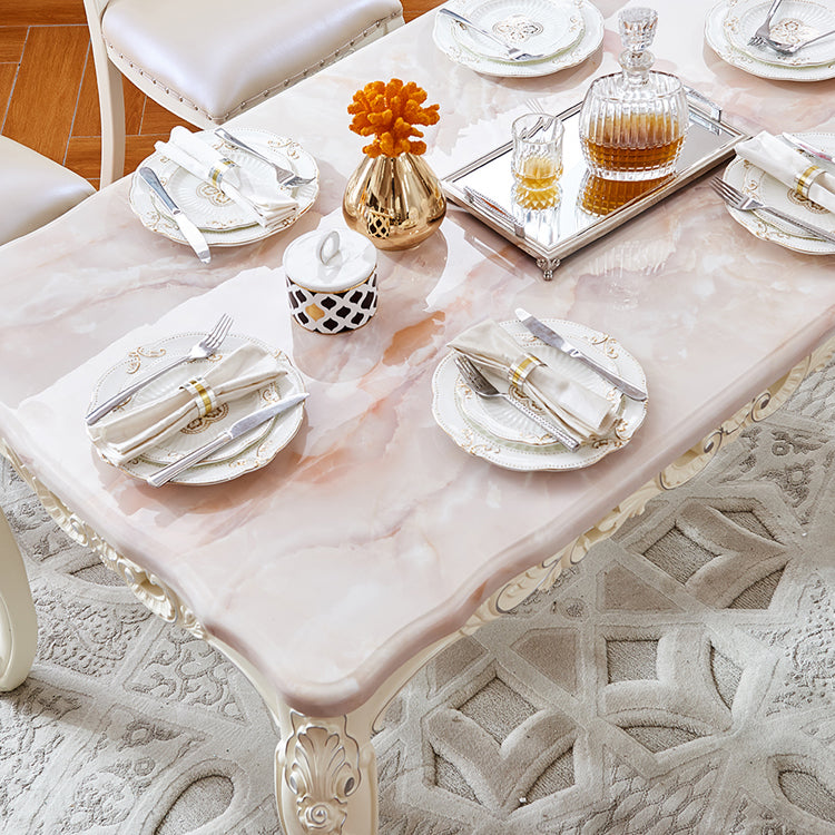 Stone White Dining Table Victorian 4 Legs Table for Dining Room Clearhalo 'Dining Tables & Seating' 'Dining Tables' 'dining_table' 'furn' 'furn_dining_table' 'Furniture' 'Kitchen & Dining Furniture' 5632657