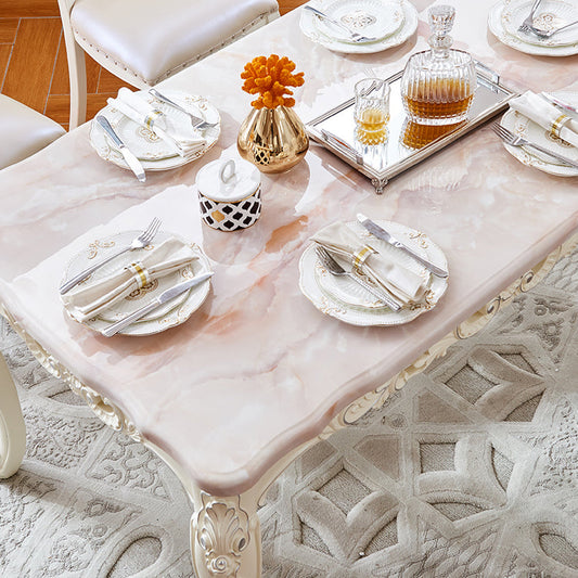 Stone White Dining Table Victorian 4 Legs Table for Dining Room Clearhalo 'Dining Tables & Seating' 'Dining Tables' 'dining_table' 'furn' 'furn_dining_table' 'Furniture' 'Kitchen & Dining Furniture' 5632657