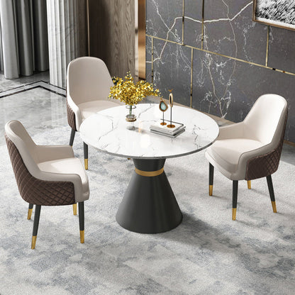 伝統的な豪華なダイニングテーブルラウンドホワイトトップの台座ダイニングテーブル