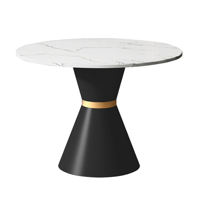 伝統的な豪華なダイニングテーブルラウンドホワイトトップの台座ダイニングテーブル