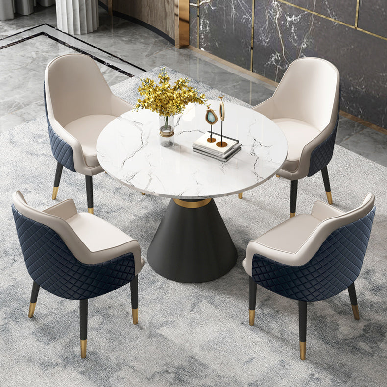 伝統的な豪華なダイニングテーブルラウンドホワイトトップの台座ダイニングテーブル