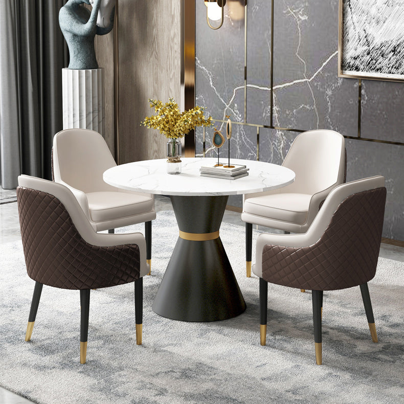 伝統的な豪華なダイニングテーブルラウンドホワイトトップの台座ダイニングテーブル