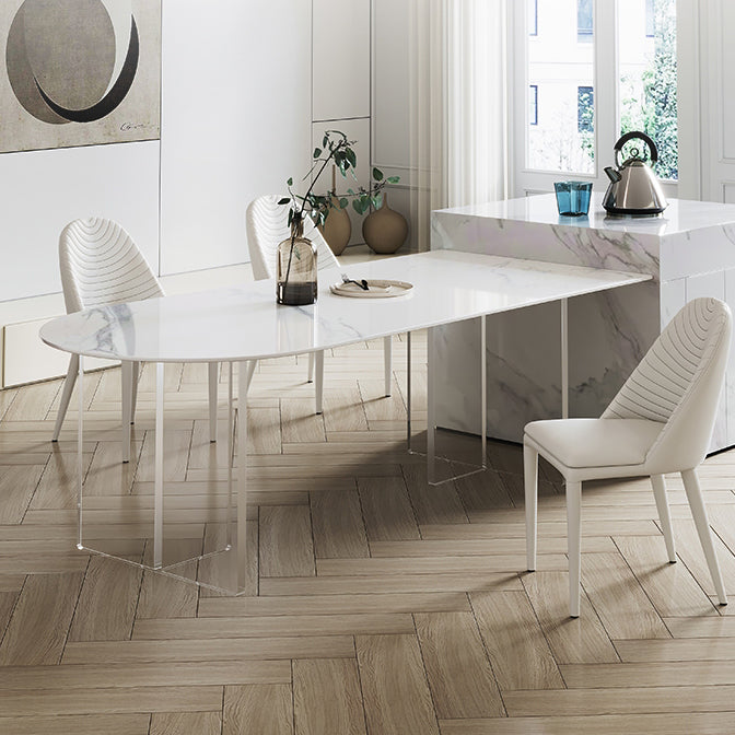 焼結石ダイニングテーブルアクリルベースのあるモダンスタイルのダイニングテーブル
