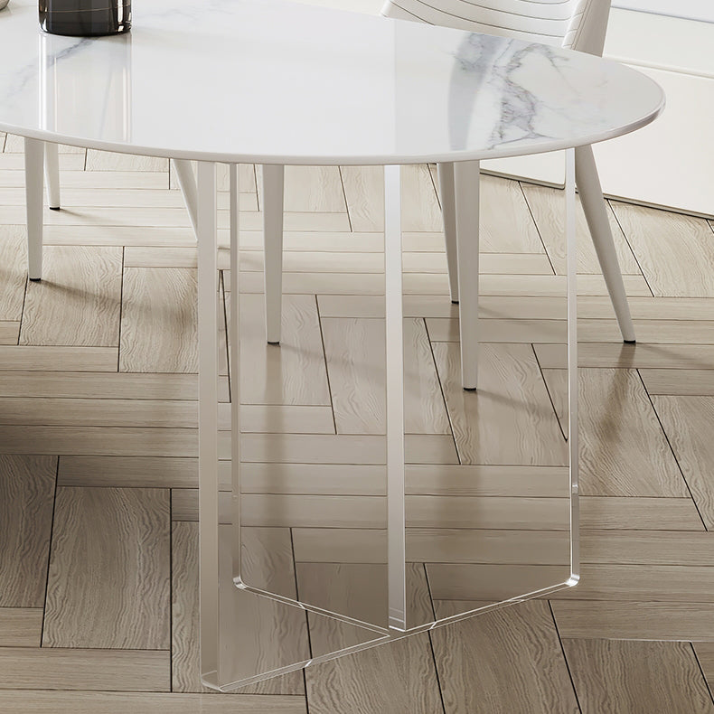 焼結石ダイニングテーブルアクリルベースのあるモダンスタイルのダイニングテーブル