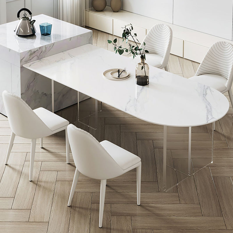 焼結石ダイニングテーブルアクリルベースのあるモダンスタイルのダイニングテーブル