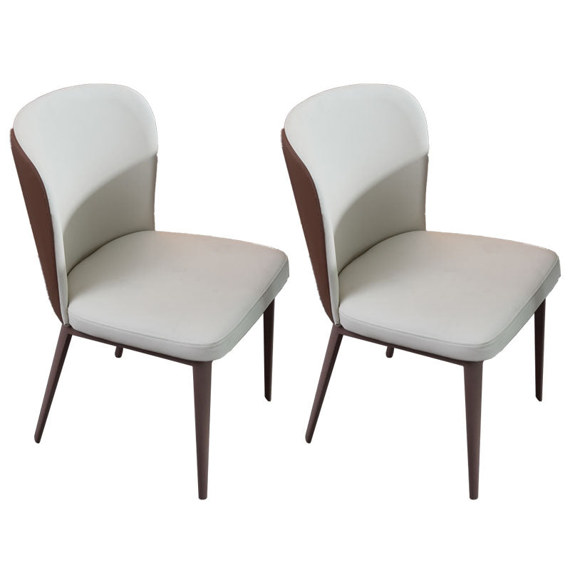 Contemporary Restaurant Leather Side Chair Brown Leg Wingback Dining Chair White 2 Piece Set Clearhalo 'Dining Chairs' 'Dining Tables & Seating' 'dining_chair' 'furn' 'furn_dining_chair' 'Furniture' 'Kitchen & Dining Furniture' 5632927