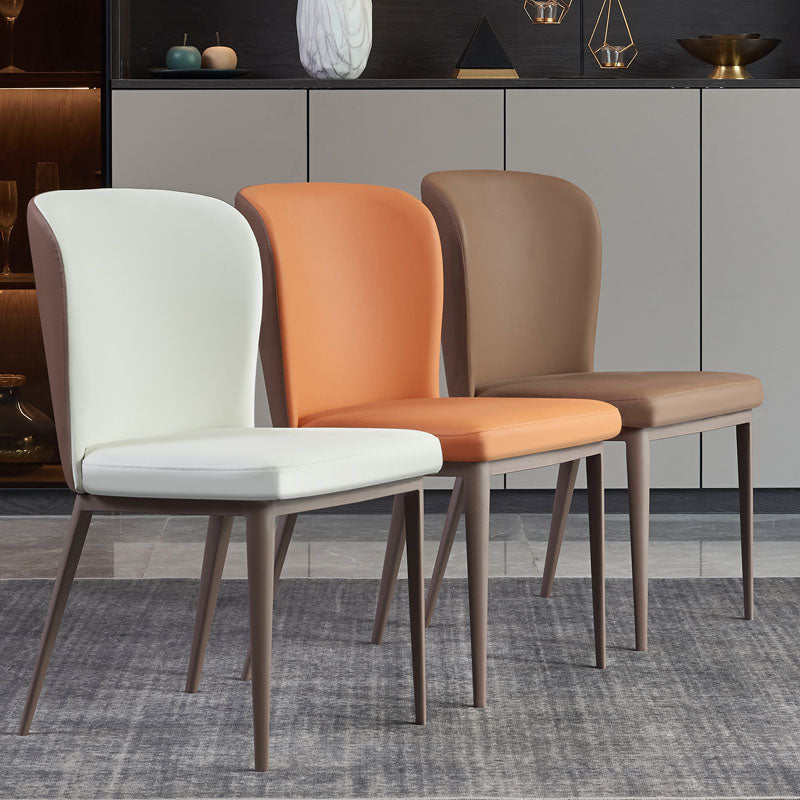 Contemporary Restaurant Leather Side Chair Brown Leg Wingback Dining Chair Clearhalo 'Dining Chairs' 'Dining Tables & Seating' 'dining_chair' 'furn' 'furn_dining_chair' 'Furniture' 'Kitchen & Dining Furniture' 5632929