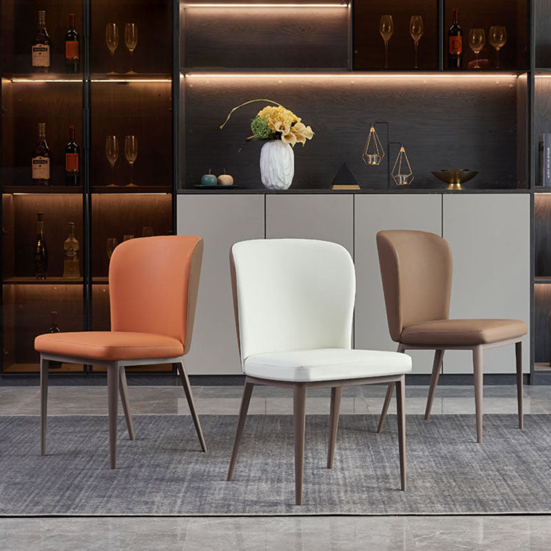 Contemporary Restaurant Leather Side Chair Brown Leg Wingback Dining Chair Clearhalo 'Dining Chairs' 'Dining Tables & Seating' 'dining_chair' 'furn' 'furn_dining_chair' 'Furniture' 'Kitchen & Dining Furniture' 5632931