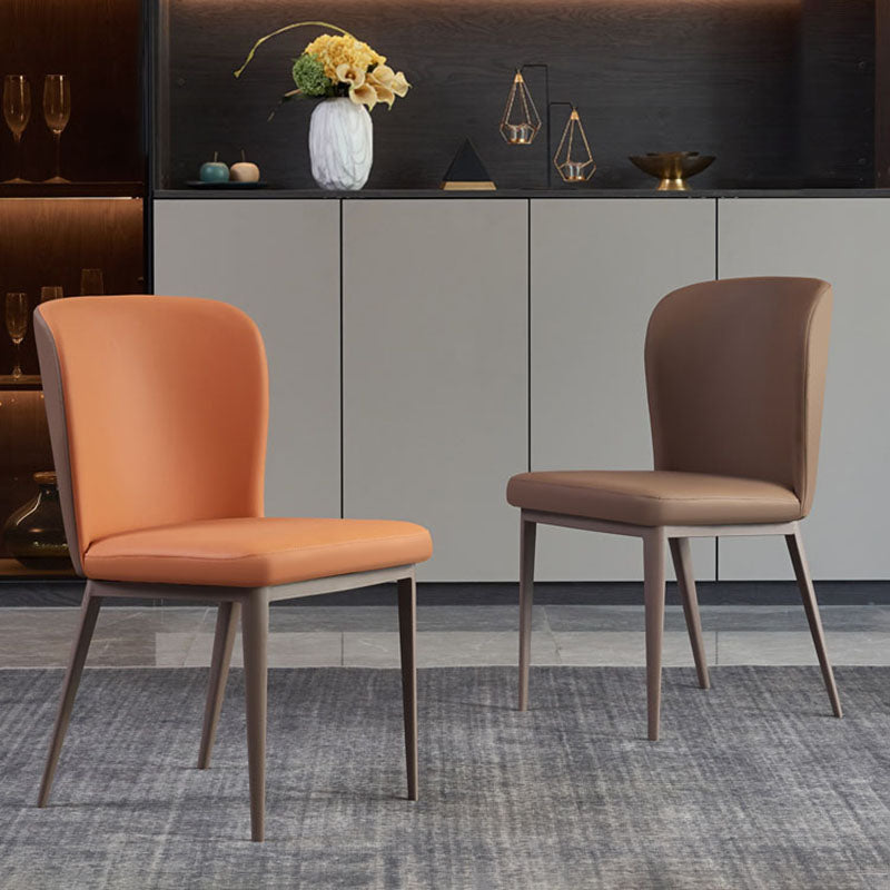 Contemporary Restaurant Leather Side Chair Brown Leg Wingback Dining Chair Clearhalo 'Dining Chairs' 'Dining Tables & Seating' 'dining_chair' 'furn' 'furn_dining_chair' 'Furniture' 'Kitchen & Dining Furniture' 5632938