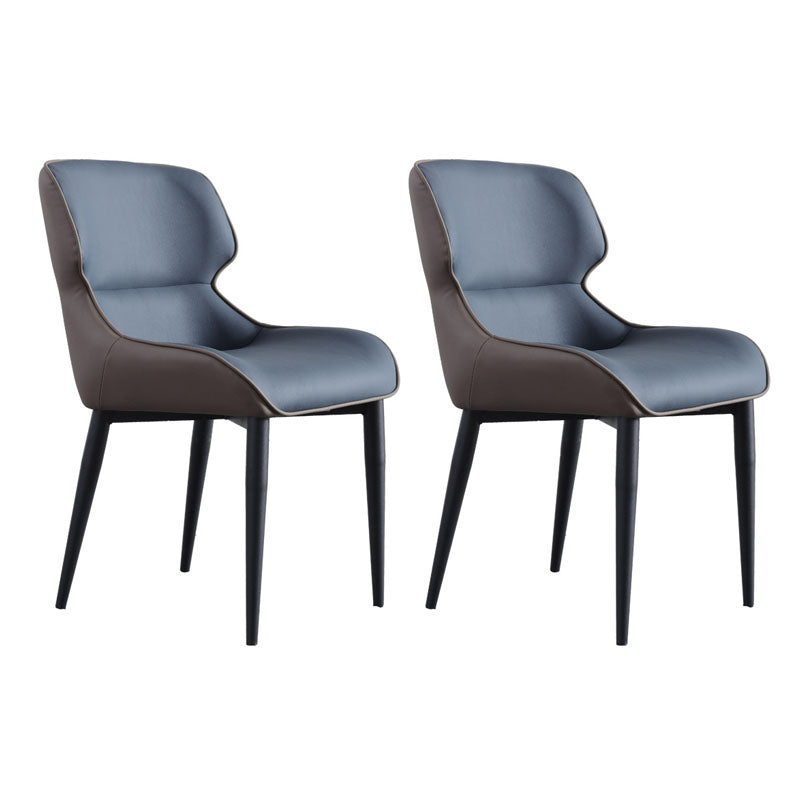 Contemporary Dining Sloped Arm Chair Matte Finish Leather Curved Parsons Chair