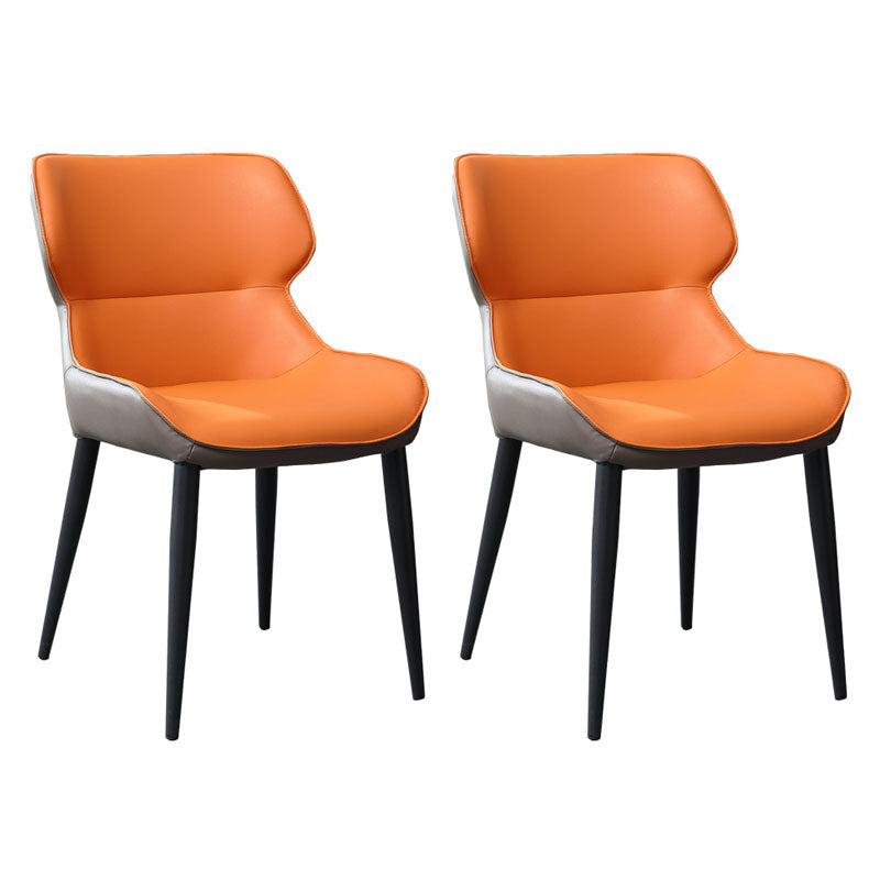 Contemporary Dining Sloped Arm Chair Matte Finish Leather Curved Parsons Chair