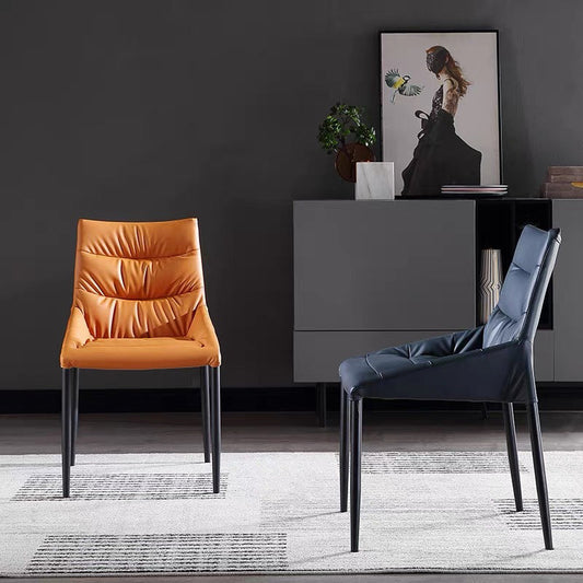 Contemporary Sloped Arm Chair Matte Finish Leather Curved Parsons Chair