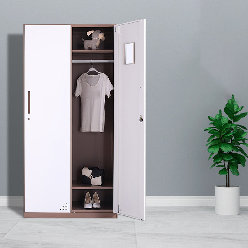 Metal Wardrobe Cabinet Contemporary Hinged Wardrobe Closet for Home White-Brown 2 Clearhalo 'Armoires & Wardrobes' 'armoires_wardrobes' 'Bedroom Furniture' 'furn' 'furn_armoires_wardrobes' 'Furniture' 5633410