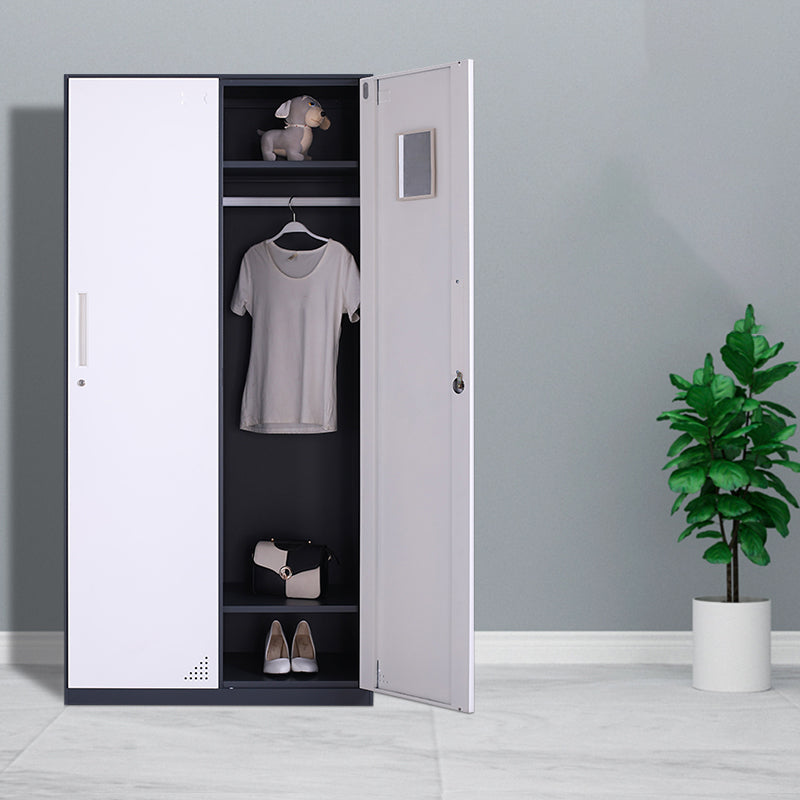 Metal Wardrobe Cabinet Contemporary Hinged Wardrobe Closet for Home White-Gray 2 Clearhalo 'Armoires & Wardrobes' 'armoires_wardrobes' 'Bedroom Furniture' 'furn' 'furn_armoires_wardrobes' 'Furniture' 5633412