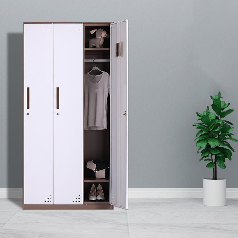 Metal Wardrobe Cabinet Contemporary Hinged Wardrobe Closet for Home White-Brown 3 Clearhalo 'Armoires & Wardrobes' 'armoires_wardrobes' 'Bedroom Furniture' 'furn' 'furn_armoires_wardrobes' 'Furniture' 5633416