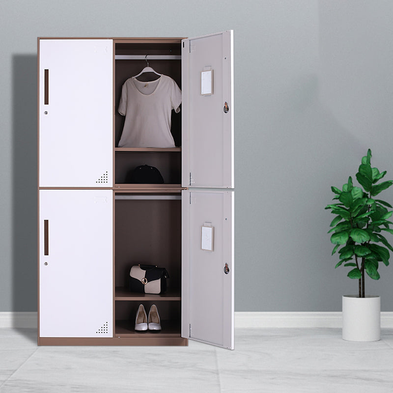 Metal Wardrobe Cabinet Contemporary Hinged Wardrobe Closet for Home White-Brown 4 Clearhalo 'Armoires & Wardrobes' 'armoires_wardrobes' 'Bedroom Furniture' 'furn' 'furn_armoires_wardrobes' 'Furniture' 5633423