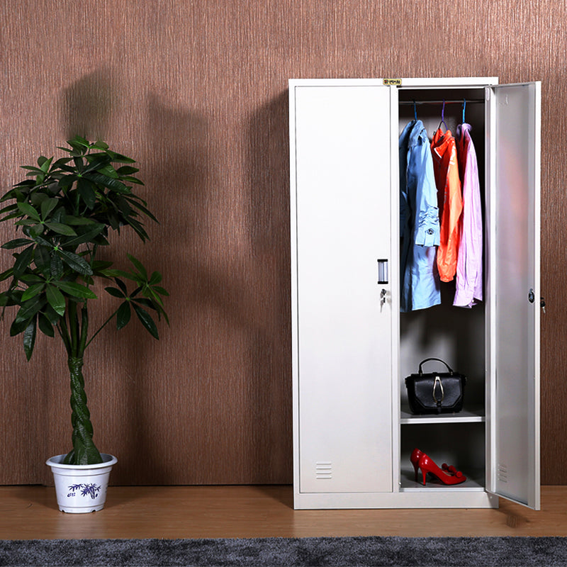 Hinged Metal Wardrobe Armoire Contemporary Grey Wardrobe Cabinet 2 Clearhalo 'Armoires & Wardrobes' 'armoires_wardrobes' 'Bedroom Furniture' 'furn' 'furn_armoires_wardrobes' 'Furniture' 5633462