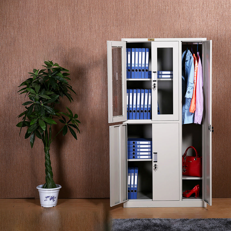 Hinged Metal Wardrobe Armoire Contemporary Grey Wardrobe Cabinet 5 Clearhalo 'Armoires & Wardrobes' 'armoires_wardrobes' 'Bedroom Furniture' 'furn' 'furn_armoires_wardrobes' 'Furniture' 5633468