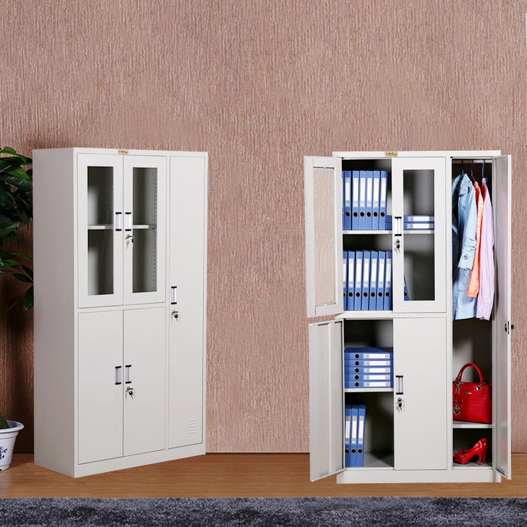 Hinged Metal Wardrobe Armoire Contemporary Grey Wardrobe Cabinet Clearhalo 'Armoires & Wardrobes' 'armoires_wardrobes' 'Bedroom Furniture' 'furn' 'furn_armoires_wardrobes' 'Furniture' 5633476