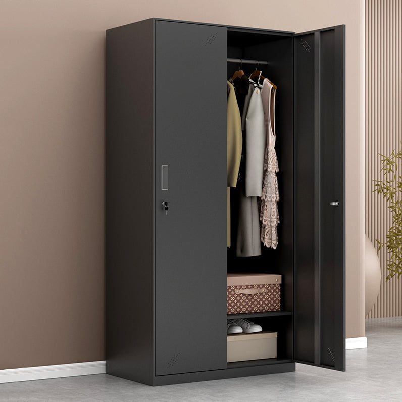 Metal Industrial Cabinet with Hinged Door Black Steel Storage Cabinet for Home Clearhalo 'Armoires & Wardrobes' 'armoires_wardrobes' 'Bedroom Furniture' 'furn' 'furn_armoires_wardrobes' 'Furniture' 5633784