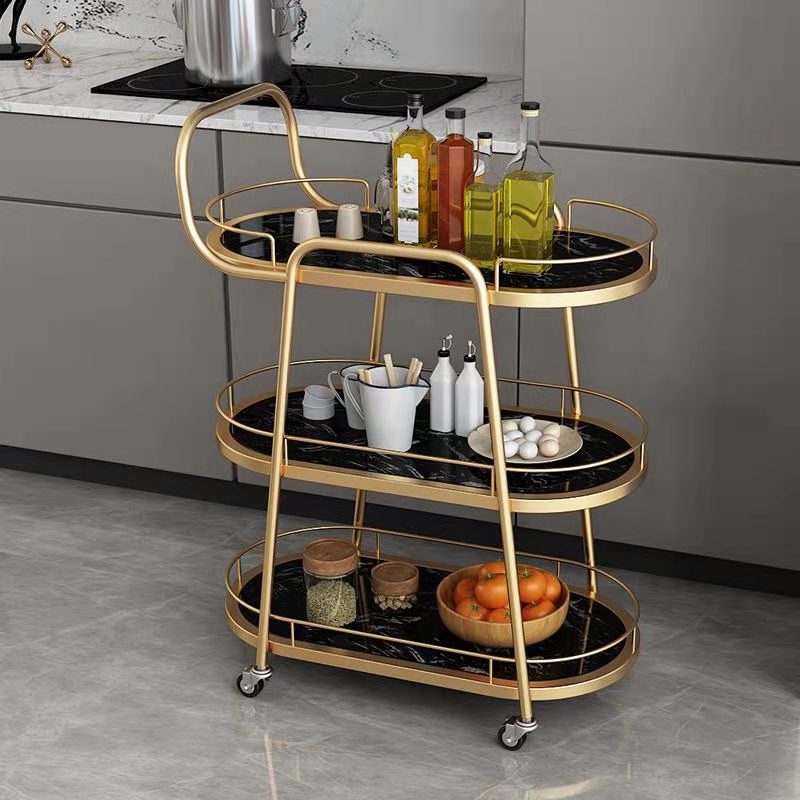 Tavolo da preparazione in metallo ovale contemporaneo 32.28 "H tavolo da preparazione a rotolamento per sala da pranzo